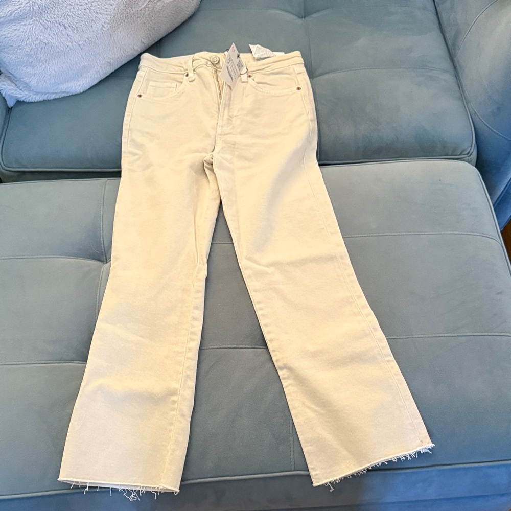 Zara Women's Cream Straight-Leg Jeans